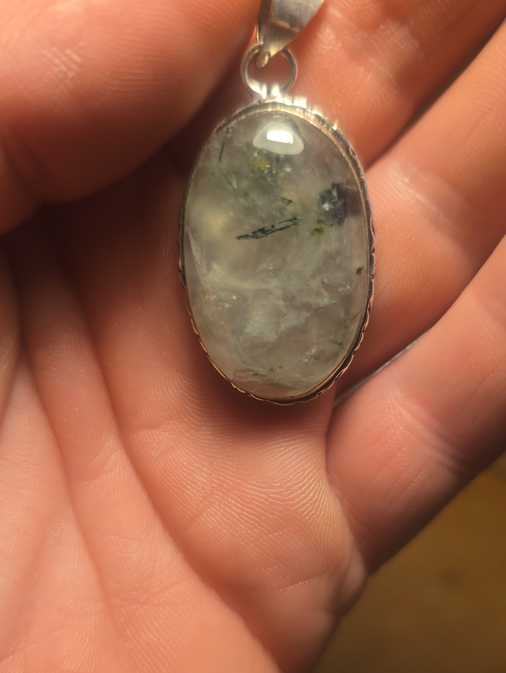 Sterling Silver Prenite Pendant With Inclusions